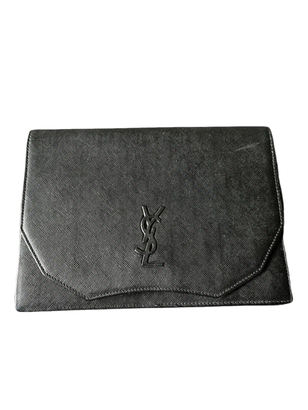 Authentic RARE Vintage YSL Black Leather Clutch With COA